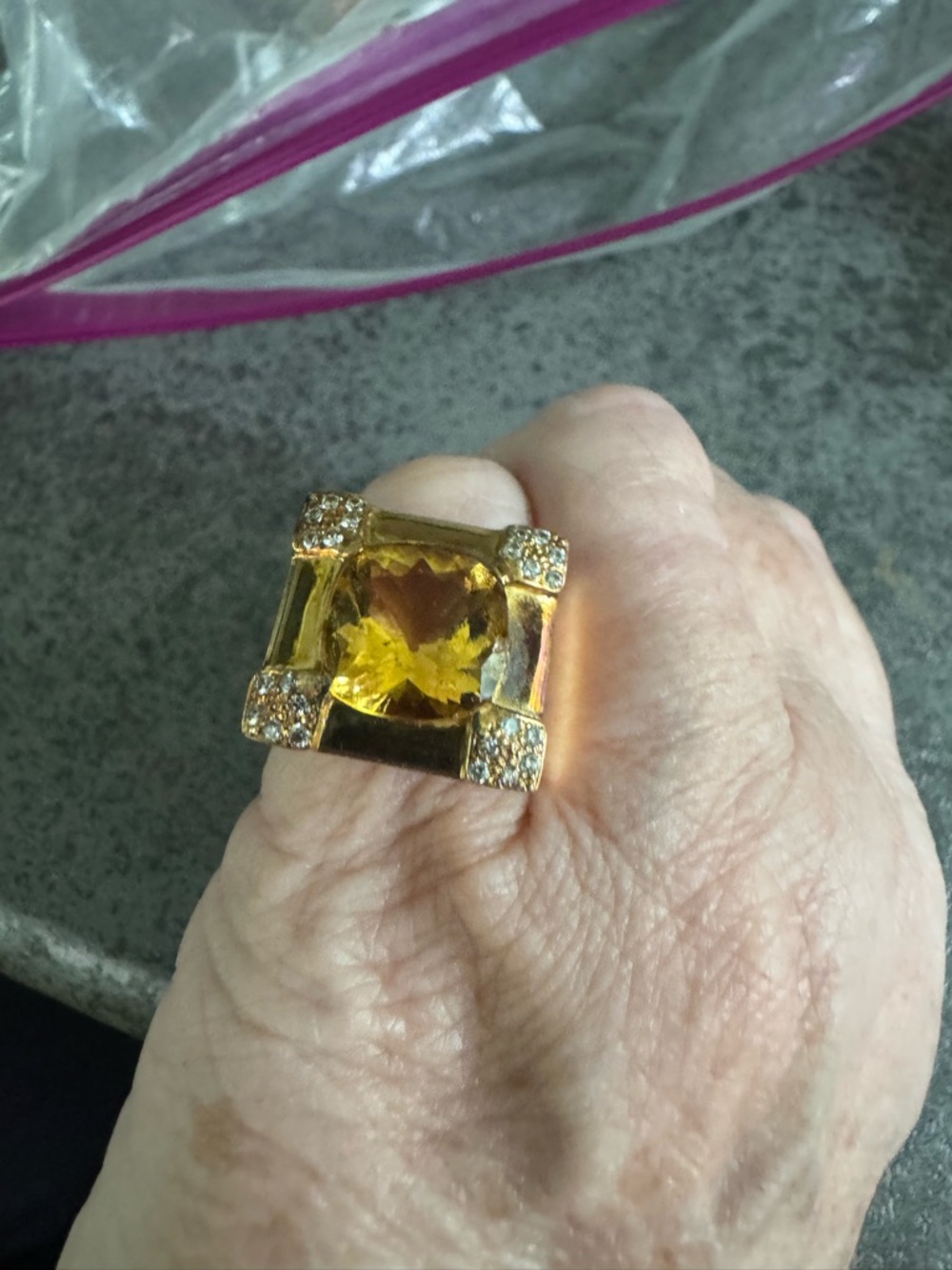 14K Yellow Gold Round Citrine &Small Diamond Ring